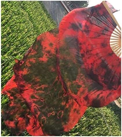 Lange Seidenfächer, Bauchtanz-Fan, Nationaltanz-Fan, Handfaltfächer, Bauchtanz-Fan, professioneller Bauchtanz-Fächer, Schleier, schwarze Blume, grüner Hintergrund, Bauchdacing, lange Fächer,