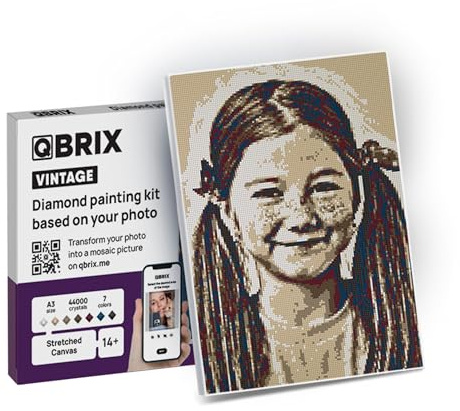 QBRIX Framed Diamond Art from Any Photo - Custom Diamond Painting Kit for Adults - Personalised Gem Art - DIY Craft Kit for Adults - Vintage - 12 x 17 inches