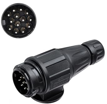 XUEYI Prise Remorque 13 Broches Mâle, Étanche, ISO 11446, Compatible avec Camionnette, Tondeuse à gazon, UTV, Voiture, Voiturette de golf, RV, ATV, Autobus, Camion, Motoneige, Tracteur