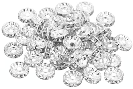 PATIKIL 10mm Spacer Beads, 100pcs Bead Spacers Rondelle Spacer Beads Rhinestone Small Round Bulk Glass Beads Crystal for Making DIY, Silver