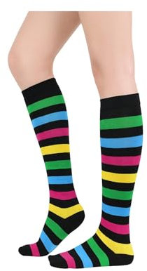 Century Star Kniestrümpfe Damen lange Socken Gestreifte Regenbogen Socken Weiche und verschleißfeste lange Socken für Damen Regenbogen-Streifen
