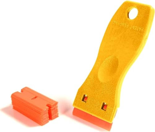 CANOPUS Plastic Razor Scraper Tool Non Scratch with 10 Plastic Razor Blades, Plastic Scraper, Ideal for Scraping Stickers, Labels and Decals from Glass, Windshields, Yellow