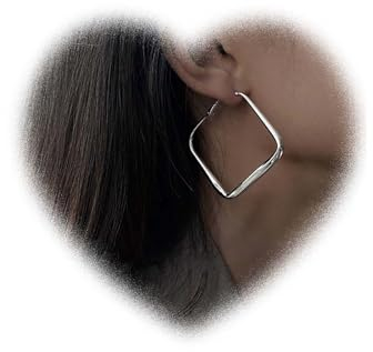 Große Quadratische Creolen für Frauen - Silber Geometrische Hohle Ohrringe, Übertriebener Schmuck für Mädchen Geschenke