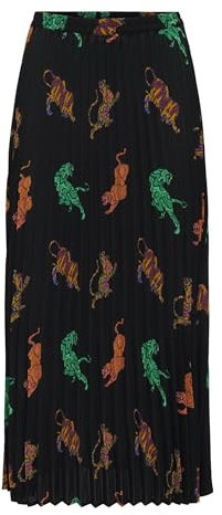 ONLY Damen Onlalma Life Poly Plisse Skirt Rock, Black/AOP:586 Swirl Tiger, 36