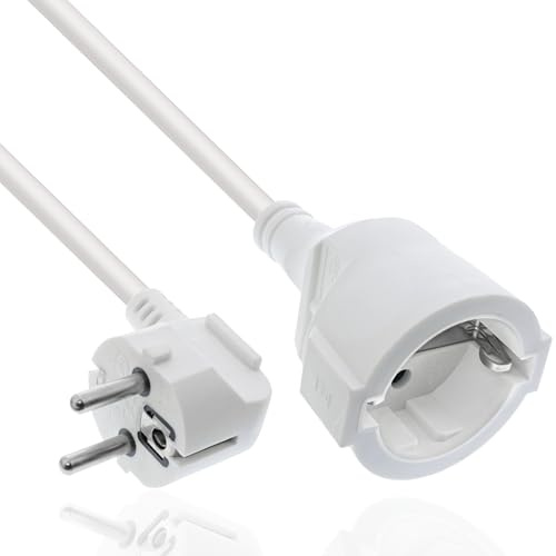 InLine Verlängerungskabel, Stromkabel, 5m, Schutzkontakt Stecker gewinkelt/Buchse, H05VV-F, Innenbereich, erhöhter Berührungsschutz, weiß, 16405U