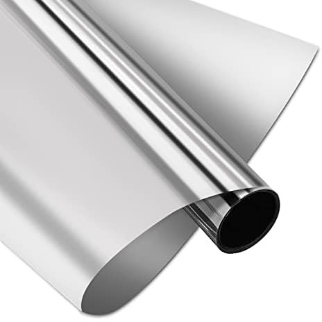 Mutiwill 200x100cm One Way Window Film Privacy, Reflective Window Film Anti Glare, Window Tint Film UV Blocking, Adhesive-Free Self-Adhesive Window Sticker for Home, Office, Silver