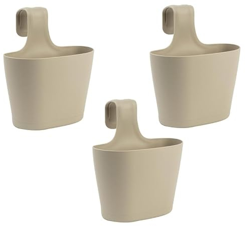 ENGELLAND 3 x Blumentopf zum Auf-Hängen, Geländertopf, Sand, Hängetopf, Balkon-Kasten, oval, Übertopf, Pflanzkasten, mit Wasserspeicher/Wasserauffangschale, 2,8 Liter