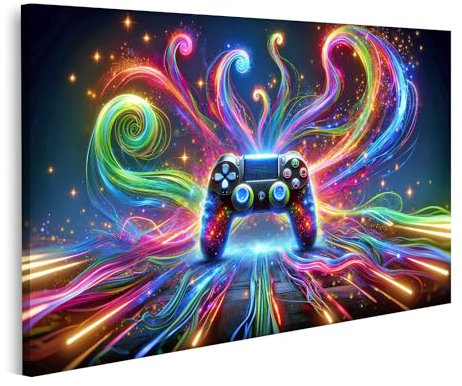 islandburner Bild auf Leinwand Schräger Gaming-Controller Neonlicht Bilder Wandbild Poster