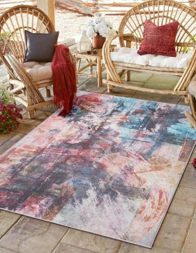 MY-RUG Outdoor Teppich wetterfest Balkon Terrasse Garten Narissa 160x230cm, Maschinen waschbar bis 30Grad, Abstraktes modernes Boho Ethno Muster Design