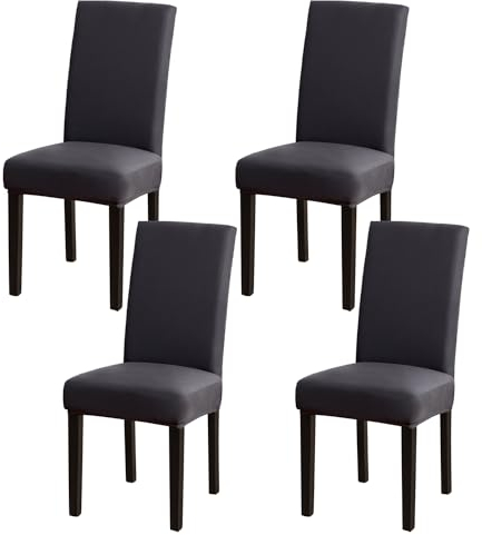 mafudoxi Stuhlhussen 4er Set, Stretch Abnehmbare Waschbar Stuhlbezug, Stretch Stuhlhusse mit Gummiband, für Hotel, Bankett, Restaurant, Haus, Party, Hochzeit(Anthrazit, 4Stück)