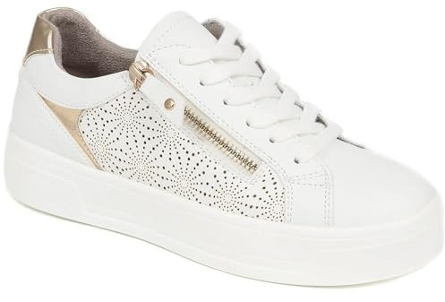 Pavers Women's Dual Fasten Trainers in White - Athletic Zip Shoes with Wide D/E Fit - Comfortable Fit Ladies Sports Footwear - Size UK 6 / EU 39