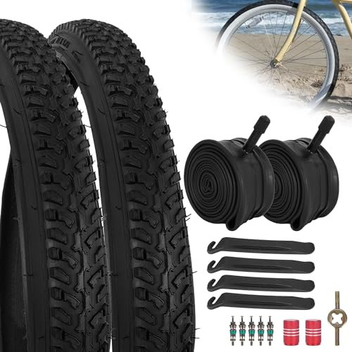 RUTU Fahrradreifen mit Reifenhebeln, 24 x 1,75, faltbar, 61 cm (47–507) und 61 x 4,4 cm (24 x 1,75/2,125 Zoll) Fahrradschläuche mit Reifenhebern, Ventilwerkzeug passend für MTB, Mountainbike, Beach