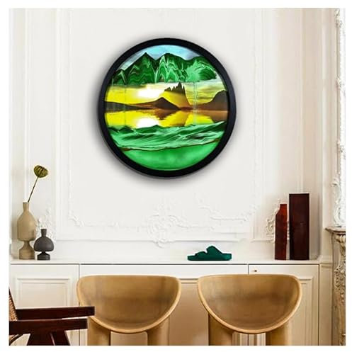 To.Heim Sandbilder Zum Drehen Wanddeko, Dynamisch 3D Sandbild mit 360 Paralleldrehung, Groß Sand Deko Rund Glas Natürliche Landschaft, Modern Deko Wohnzimmer Büro Schlafzimmer (44cm, Berggrün)