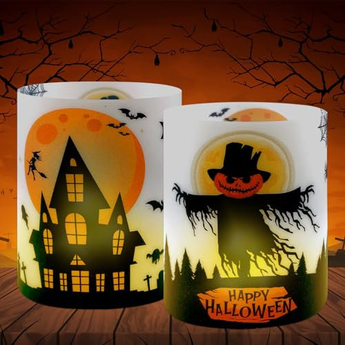 Lets Joy Lot de 12 Photophores Décoratifs pour Halloween, Décoration de Table Halloween, Convient Halloween Supports pour Bougies Chauffe Plat, Decoration Halloween Fête Table (A)
