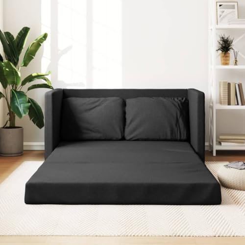 IKAYAA Sofa Bed Sofa mit schlaffunktion Bodensofa mit Schlaffunktion Schlafsofa Couch mit schlaffunktion fürsWohnzimmer Schlafzimmer Heimkino Gästezimmer-Schwarz-112x174x55 cm