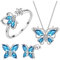 TOFBS Schmuck Set Damen Schmetterling Legierung Schmuckset Vierteiliges Ring Ohrringe Halskette Hypoallergene Modeschmuck Geschenke für Frauen Mädchen(Blau)