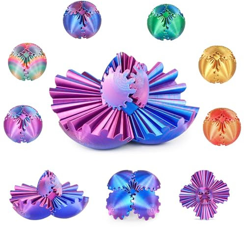 Gear Ball 3D gedrucktes Fidget Spielzeug Drehbare Zahnradkugel Stressabbau Schreibtischspielzeug Erwachsene und Kinder Geschenk für Weihnachten Wichteln (Glänzendes Lila, Durchmesser: 6,5 cm)