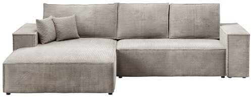 BROMARKT Ecksofa mit Schlaffunktion L Form Sofa Eckcouch mit Bettkasten Wohnlandschaft Kordstoff Couch 294x185x85 cm Schlafsofa für Wohnzimmer Pablo Beige Links