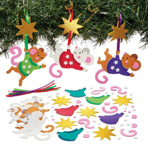 Baker Ross FN317 Kit de décoration de souris de Noël - paquet de 8, artisanat de Noël pour les enfants, décorations de Noël