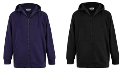 Fabrik Hooded Fleece Zip Thru Hoodie for Men (2404) in Black, 5XL