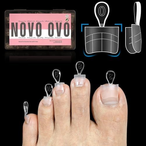 NOVO OVO Upgraded Flexible Half Cover Soft Gel Fake Toe Nail Tips with Auxiliary Line for Toenail Extension, Sharp Square Medium Wide for Men Women Acrylic pedicure in Salon x 15 Sizes 300 Pcs