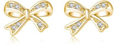 SLUYNZ Solid 925 Sterling Silber winzige Schleife Ohrringe Ohrstecker für Damen CZ Bowknot Ohrstecker (Gold Plated)