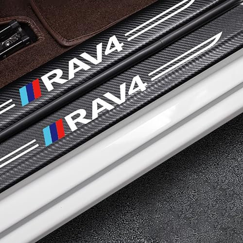 4 Pieces Car Sill Protector Strips for Toyota Rav4, Carbon Fiber Car Door Sill Protector Paint Protection Decorative Stickers Welcome Pedal Protector Cover Non-Slip Anti-Scratch (RAV4)