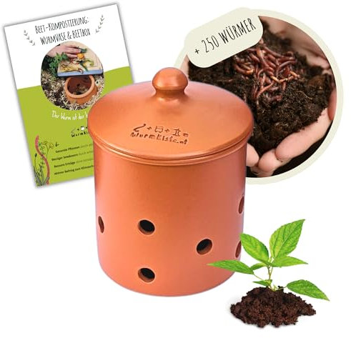 wurmkiste.at 3L Wurmvase aus Ton als Kompoststarter Set inkl. Wurmkiste Würmer