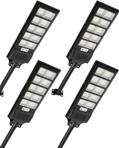 Bellanny Farolas Solar Exterior 500W, Luz blanca fría 6500K Focos Proyector LED con sensor de movimiento, Impermeable IP65 Farola Potente, Luz de Seguridad para Patio Aparcamientos Calle Jardin,4Pcs