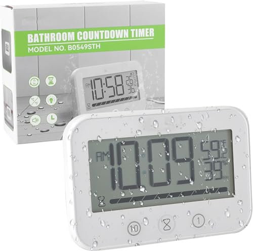 Focenat Orologio da Bagno, Orologio da Doccia Impermeabile, Orologio Timer da Doccia, Orologio da Bagno Impermeabile con Temperatura e Umidità, Timer da Cucina Digitale, Alimentazione a Batteria