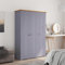 Myheimly Panama-Kiefer Kleiderschrank 3-Türig Dielenschrank Garderobenschrank Schlafzimmerschrank Schrank Holzschrank Grau,118 x 50 x 171.5 cm