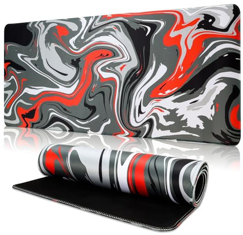 TOPWAYS Grand tapis de souris pour clavier et souris, 800 x 300 x 3 mm (noir rouge fluide)