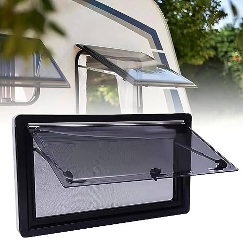 Fenêtre de caravane, fenêtre de ventilation à charnière à double vitrage avec pare-soleil et écrans, remplacement de fenêtres latérales pour caravane de remorque de camping-car, 900 mm x 550