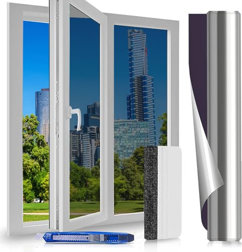 Lámina Protectora Solar para Ventana Interior, 60 x 200 cm, lámina de Espejo para Ventana, protección Visual, lámina de Espejo, autoadhesiva, protección contra Rayos UV, lámina Protectora de