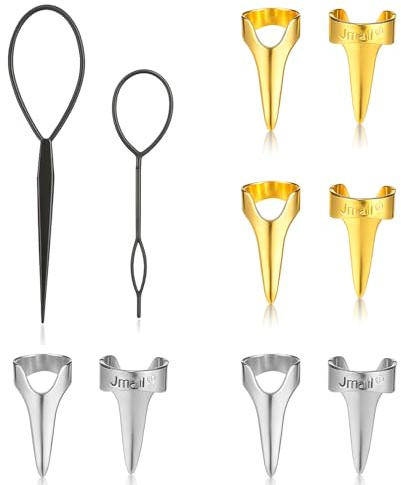 10 PCS Hair Braiding Tools Ring Set, Metal Pinky Selecting Tools Retro Hair Extensions Braid Aid Finger Parting Tool for Braiding Extension Curling Halloween Cosplay(Gold, Silver)