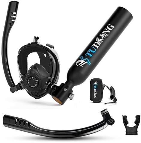 TUDIVING-0.5L Portable Mini Scuba Tank with Pump,Diving Oxygen Cylinder with Full Face Snorkel Mask,Lung Tank Kits for Underwater Diving Breathing Training/Rescue/Boat Cleaning