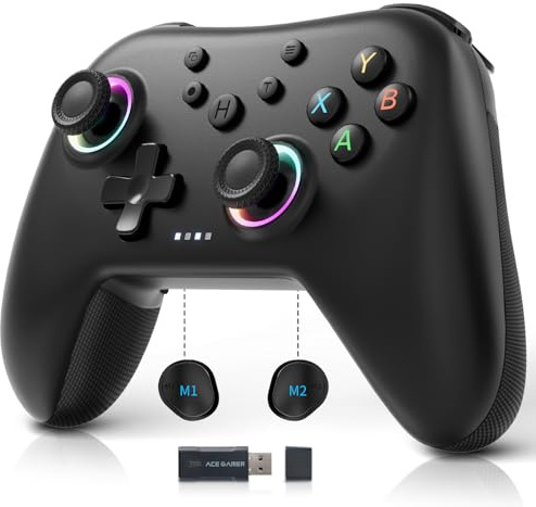 AceGamer Aurora 2.4G Mando inalámbrico Bluetooth, con joystick con efecto Hall, actuador resonante lineal, botón de retroceso programable, mando para PC con Windows/Switch/Stem/iOS/Android, negro