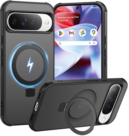 BENTIACC Handyhülle für Google Pixel 9/9 Pro/10/10 Pro Hülle, mit Unsichtbarer Magnetisch Ring Ständer, Mil-Grade Drop Shockproof Kratzfest Anti-Flecken Anti-Rutsch Transluzente Matte Case (Schwarz)