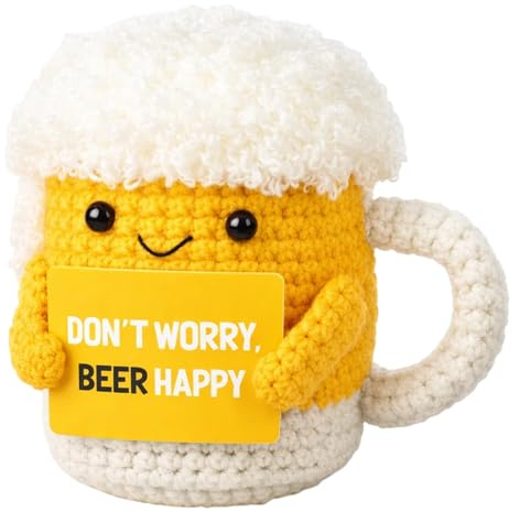 Seefey Animali di peluche per uomini, divertenti gadget da birra fatti all'uncinetto, regali positivi, regalo di conforto, regalo tascabile