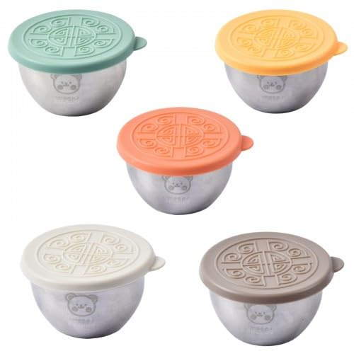 Solvio 5 Pack Salad Dressing Pots, 50ml Stainless Steel Sauce Containers with Leakproof Silicone Lids, Reusable Condiment Pots, Small Dip Pots for Lunch Box, Picnic, Travel Food Storage