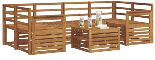 vidaXL Sofagarnituren 7 pcs Natur Massivholz Akazie, Garten-Sofa-Eckgarnitur, strapazierfähiges Lounge-Möbel, modernes Patio-Set für chilliges Terrassenleben