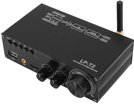 Cuifati 50 W X 2 RMS Bluetooth 5.1 Stereo-Verstärker, Digitaler HiFi-Audioverstärker mit AUX-USB-Koaxialeingang, LED-Anzeige, Fernbedienung für Heimkino-Karaoke-Soundsystem (EU-Stecker)
