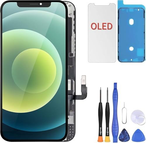 ZOETEC Hard OLED Display Ersatz für iPhone 12/12 Pro (KEIN LCD) 6,1 Full-HD COF Touchscreen Digitizer Komplettset mit Rahmen, Werkzeugkit, wasserdichtem Kleber und Panzerglas