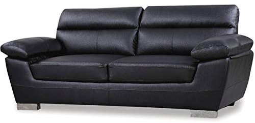 Habitat et Jardin - Canapé Droit en Cuir Reconstitué et PVC Dallas 2 Places Noir - Canapé Fixe Design Moderne - Longeur 210 cm