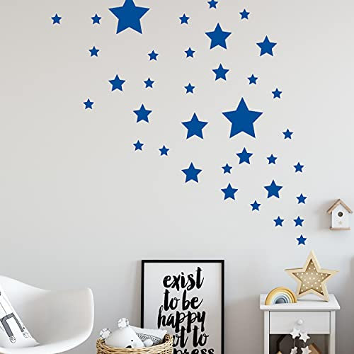 STERNEN SET X Kinderzimmer Wandsticker 36 Stück Sterne Sternenhimmel zum Kleben Wandtattoo Wandaufkleber Sticker Wanddeko (Blau)