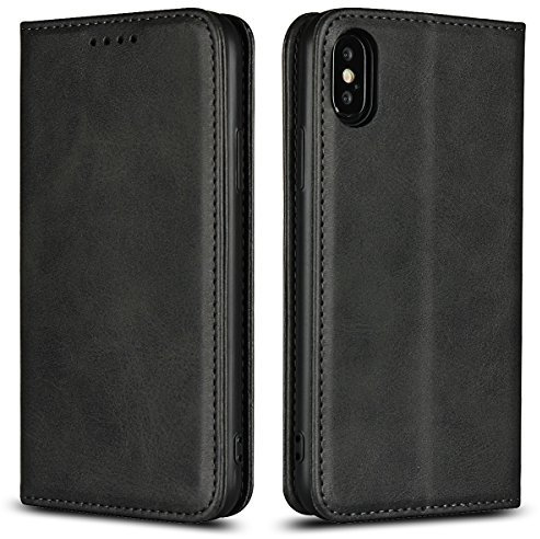 Copmob iPhone X Case,iPhone XS Case,Premium Flip Leather Wallet Case,[3 Card Slots][Stand Holder][Magnetic Closure],Protective Cover Phone Case for iPhone X/XS - Black