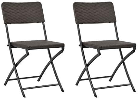 vidaXL 2X Gartenstuhl HDPE Braun Rattanoptik Klappstuhl Balkonstuhl Terrasse