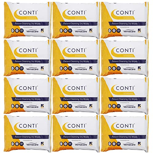 Conti Standard - Patient Cleansing Dry Wipes, Every Day Universal Use Cleaning Cloths, Wipe Size 26cm x 20cm, 100 Wipes Per Pack - 12 Pack