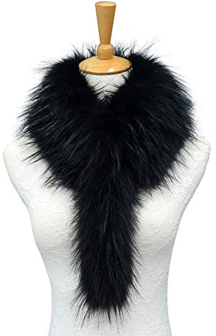 Amorar Damen Kunstpelz Fell Schal Pelzkragen Fellkragen Umschlagtuch Kragen Winter Nackenwärmer Wärm Fuchspelz Kragen Lange Schal 82cm Schwarz