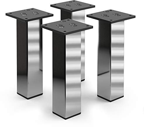 Sossai Exklusiv Möbelfüße E4MF, 4er Set, Höhe: 200 mm, Chrom, aus Aluminium 45 x 45 mm Vierkantprofil, Füße für Kommode, Schrank, Vitrine, Badezimmerschrank